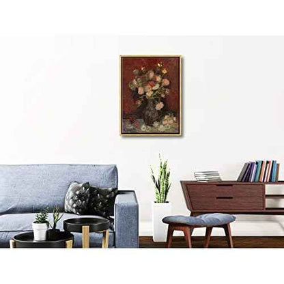 Wieco Art Framed Art Vase with Chinese Asters and Gladioli by Van Gogh Famous Oil Paintings Reproduction Abstract Canvas Prints for Home Decorations Bronze Gold Frame