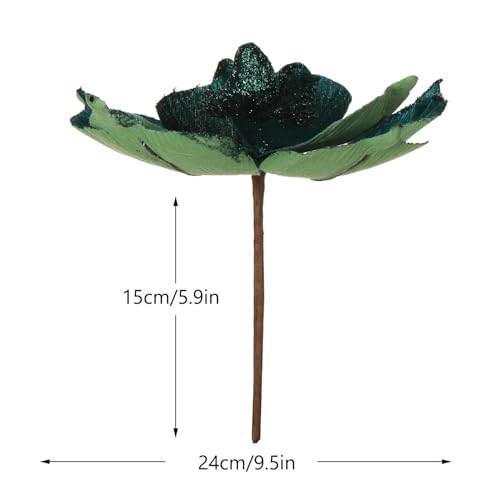 Large Glitter Christmas Magnolia Flowers Set - Blackish Green, 10 Inch