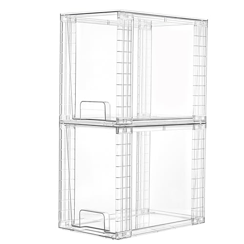 Vtopmart 2 Pack Stackable Storage Drawers,Clear Acrylic Drawer Organizers with Handles, Easily Assemble Containers for Fridge, Bathroom,Kitchen Undersink,Cabinet,Pantry Organization and Storage