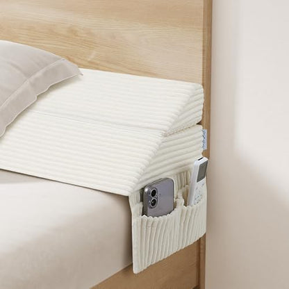 Queen Size Bed Wedge Pillow for Headboard Gap Filler Beige 60x10x6