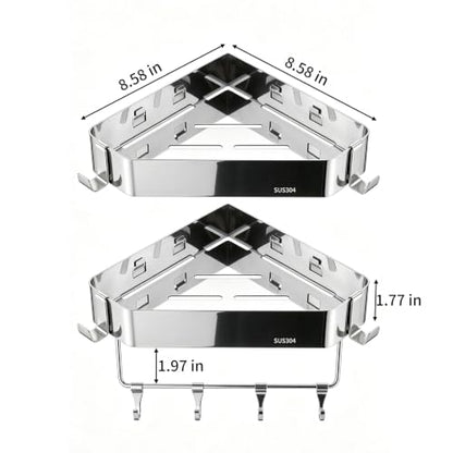 2 Pack Corner Shower Caddy Stainless Steel Adhesive or Drill Mount Bathroom Organizer