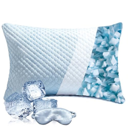 Adjustable Shredded Memory Foam Pillow with Cooling Cover - Bean Blue, Standard, 1