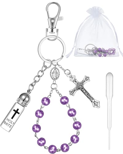 Holy Water Keychain Rosary with Crucifix and Beads - Purple Classic