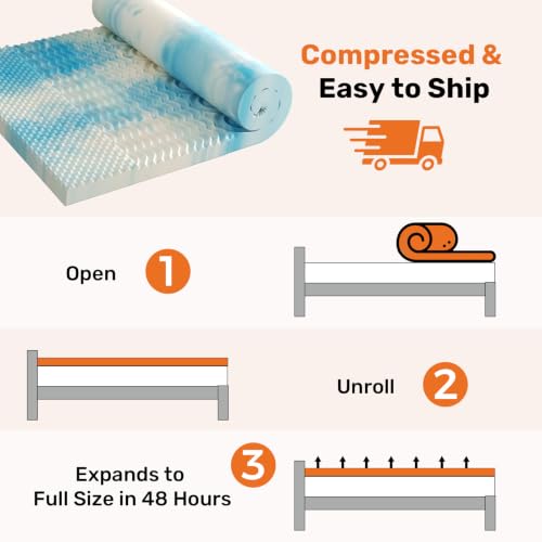 Sweetcrispy 4in Blue Memory Foam Mattress Topper Queen Cooling Bed Pad