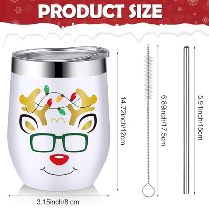 Christmas Insulated Stainless Steel Tumblers with Lids & Straws - 4 Pack