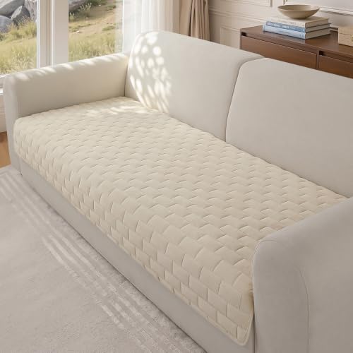 OHSIO Minimalist Milk Velvet Sofa Cover - White 35x82.6 Inches, Soft Couch Protector