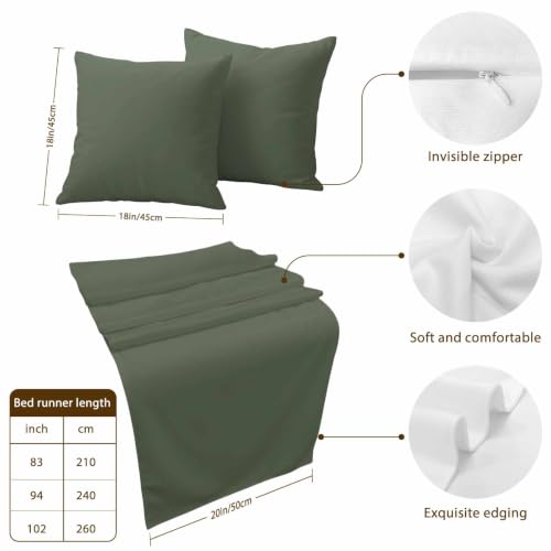 King Size Army Green Bed Runner with Matching Pillow Covers - Minimalist Decor