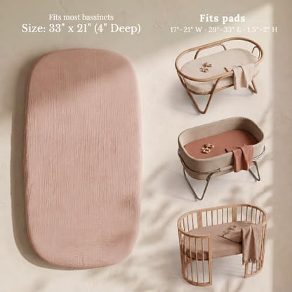 Pink Bedside Bassinet Sheets 3-Pack - Niceye Muslin Fitted Sheets for 33" x 21" Sleepers
