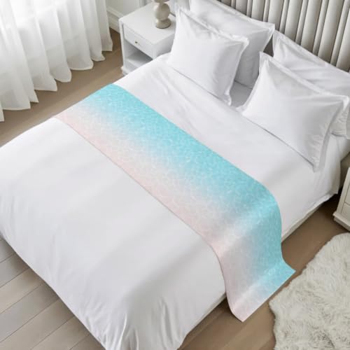 83" x 20" Queen Size Ocean Waves Bed Runner Scarf Satin Coastal Decor Aqua Variation