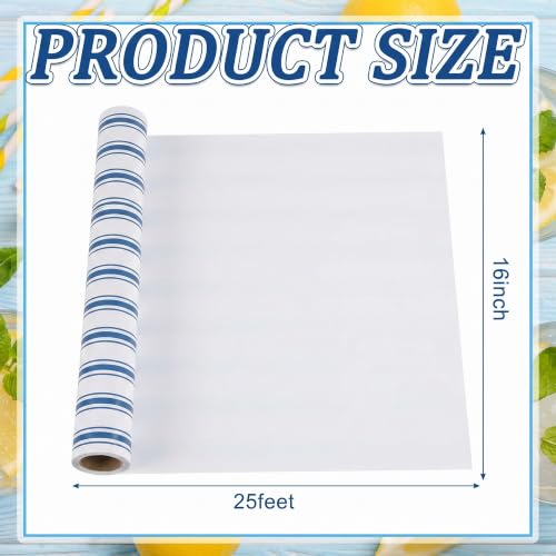 Blue and White Disposable Paper Table Runner Roll 25ft x 16in - Narrow Stripes