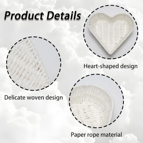 White Wicker Heart-Shaped Wedding Basket Storage - 27.5cm