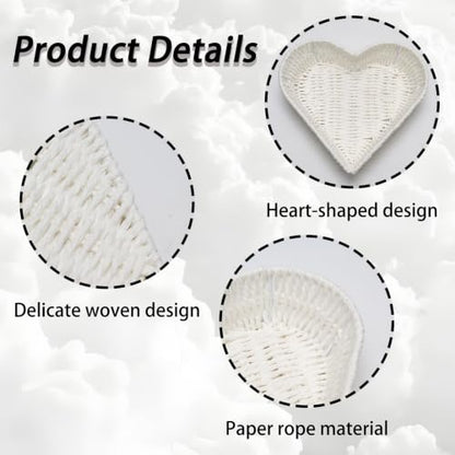 White Wicker Heart-Shaped Wedding Basket Storage - 27.5cm