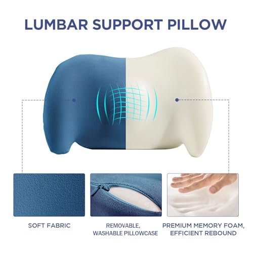 Lumbar Support Pillow for Office Chair, Car Lumbar Pillow Lower Back Pain Relief, Memory Foam Back Cushion with Adjustable Straps, Ergonomic Chair Back Pillow for Gaming Chair, Car, Bed (BLUE)