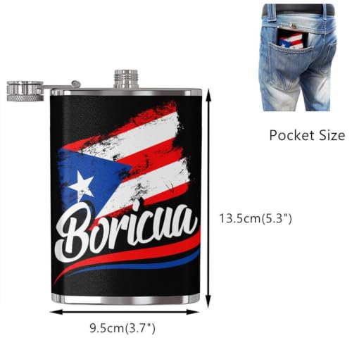 Puerto Rico Flag Flask 8oz for Liquor with Leather Cover Style 5