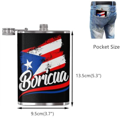 Puerto Rico Flag Flask 8oz for Liquor with Leather Cover Style 5
