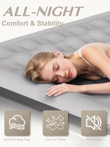 Queen Air Mattress with Built-In Pump - Gray, 77 x 38 Inches, Portable Camping Bed