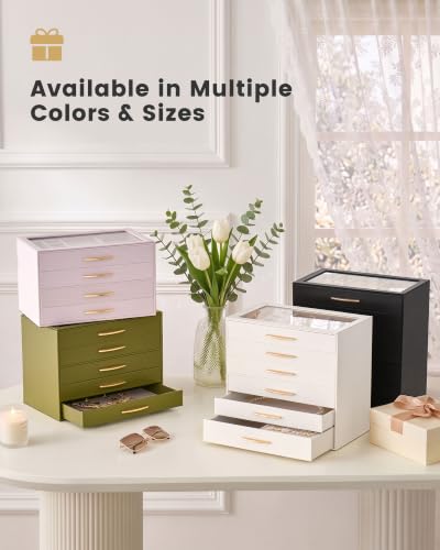 Jewelry Box Organizer Case with Glass Lid - 4-Layer, Black