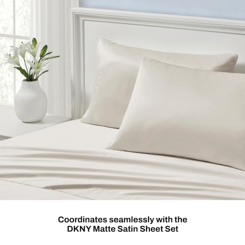 DKNY Matte Satin Pillowcase Set - Soft & Silky Linen Beige, Standard, 2 Pieces