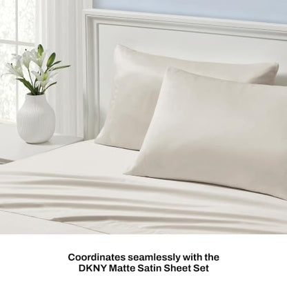 DKNY Matte Satin Pillowcase Set - Soft & Silky Linen Beige, Standard, 2 Pieces