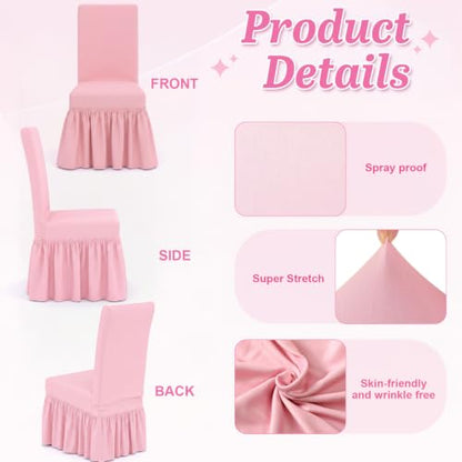 Pink Dorm Chair Cover 2 Pack Stretch Slipcovers for Dining & Office Chairs