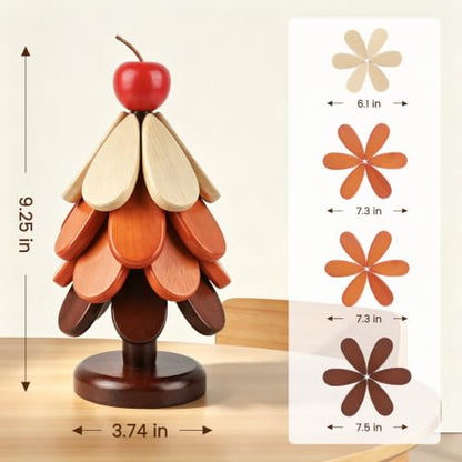 Wooden Tree Trivet Set with Stand - Christmas Kitchen Decor