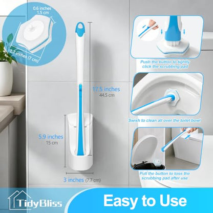 Disposable Toilet Brush and Holder Set with 48 Refills - No-Touch System