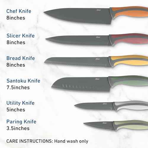 Oster Ronnan 12 Piece Knife Set, 6 Assorted Color Knives w/Nonstick Blades and 6 Sheaths - Cuchillos Para Cocina