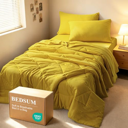Twin Comforter Set 5-Piece Bed-in-a-Bag All-Season Yellow - Bedding