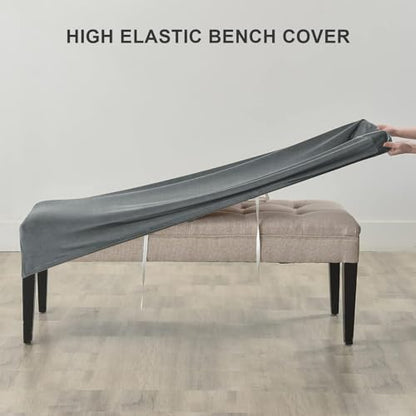 Stretch Velvet Dining Bench Slipcover - Peacock Blue, Removable & Washable