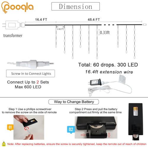 48 FT Colorful Icicle Christmas Lights - Outdoor Waterproof String Lights with Remote