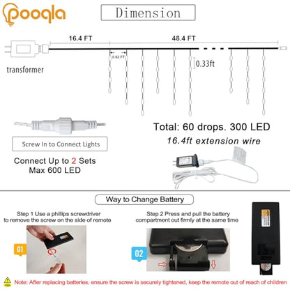 48 FT Colorful Icicle Christmas Lights - Outdoor Waterproof String Lights with Remote