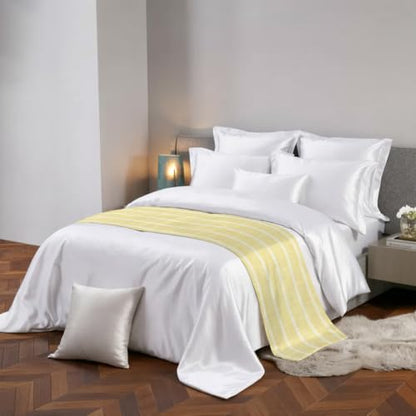 Queen Size Pale Yellow Striped Bed Runner - Modern Minimalist Decor, Satin Finish, 83x20 Inches