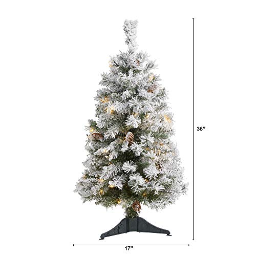 Pre-Lit Flocked Artificial Christmas Tree 3ft with 50 LED Lights, Realistic Faux Pine
