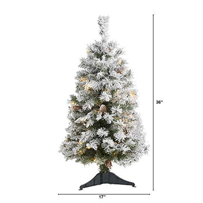 Pre-Lit Flocked Artificial Christmas Tree 3ft with 50 LED Lights, Realistic Faux Pine
