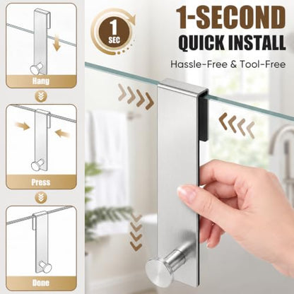 7.5 Inch Brushed Nickel Shower Door Hooks Set - Frameless Glass Towel Holders, 2 Pack