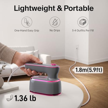 Pink 2-in-1 Handheld Clothes Steamer & Iron, 180° Rotatable Handle, Fast Heating, Portable Travel Steamer