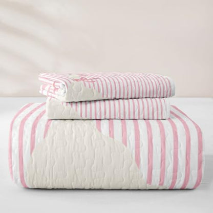 Pink Stripe Goose Quilt Set Twin Lightweight Quilt & Pillowcase