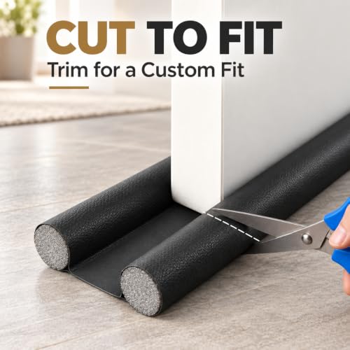 4 Pack Adjustable Door Draft Stopper - 38 Inch Double Sided Seal for 28-38 Inch Wide Doors, No Adhesive, Wipe-Clean PU Leather Cover - Black