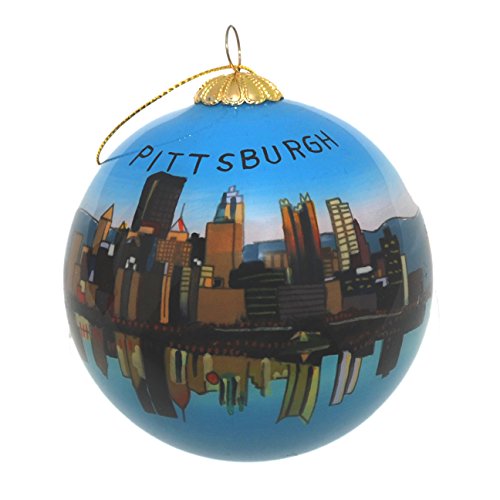 Pittsburgh Skyline Hand Painted Glass Christmas Ornament - Art Studio, Gift Box Included