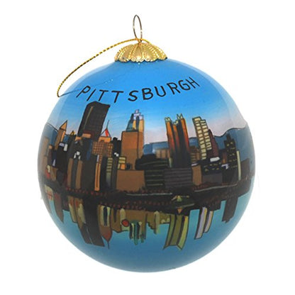 Pittsburgh Skyline Hand Painted Glass Christmas Ornament - Art Studio, Gift Box Included