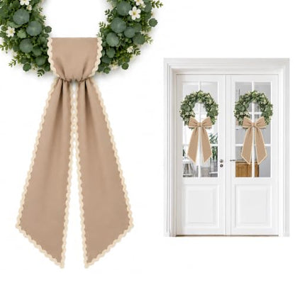 Khaki Scalloped Wreath Sash for Front Door Decor Ribbon - Outdoor & Indoor