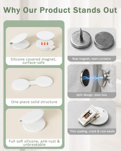 White Silicone Magnetic Shower Curtain Clips - 4 Pack
