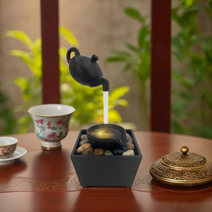 Floating Teapot Water Fountain with LED Lights - Home Decor Tabletop Waterfall