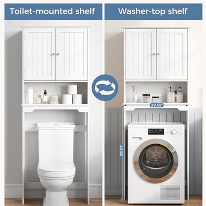 Over Toilet Storage Cabinet with Double Doors - Matte White Bathroom Shelves
