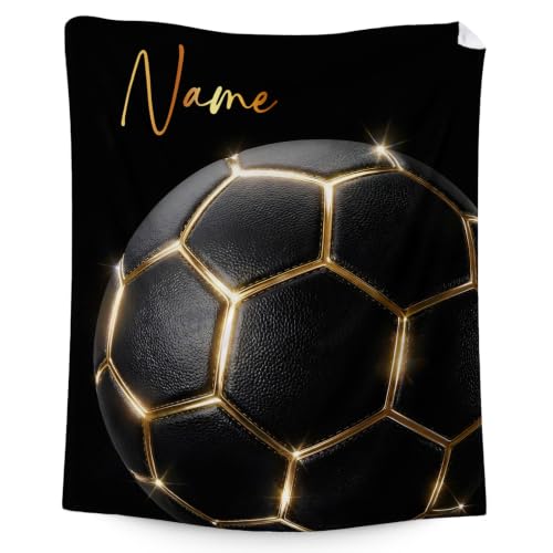 Custom Soccer Throw Blanket for Teen Boys - Gold / Single
