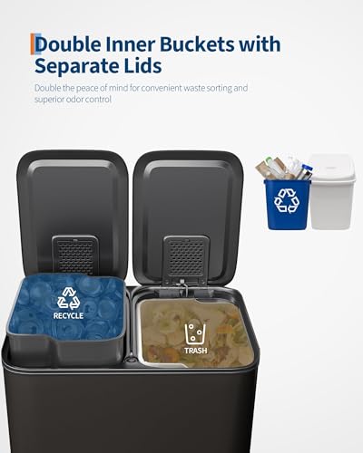 Matte Black Double Trash Can - 2 x 8 Gallon Kitchen Recycling Bin