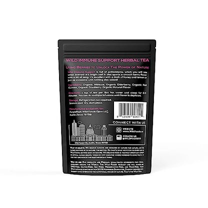 Wild Foods Immune Support Tea | Organic Elderberry, Currant, Hibiscus and Cranberry | Superberry Antioxidant Blend Loose Leaf Herbal Teas | Natural Immunity Boost | (4 ounces)