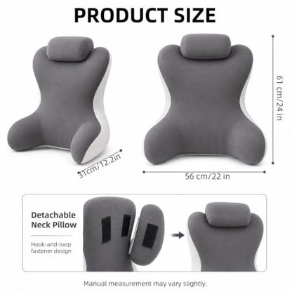 Reading Pillow with Arms for Bed and Sitting Support, Memory Foam Backrest