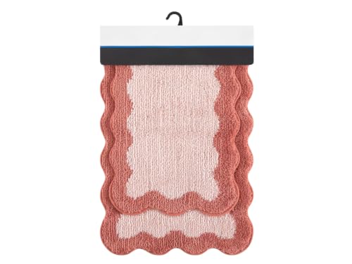 2-Piece Terracotta Scallop Border Rug Set - Kitchen, Bathroom & Entryway Decor
