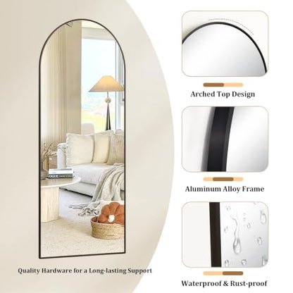 Full Length Arched Floor Mirror with Gold Aluminum Frame 56x15 Inches